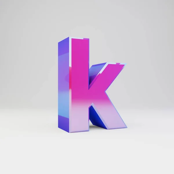3D letter K kleine letters. Gesmolten multicolor metalen lettertype met glanzende reflecties en schaduw geïsoleerd op witte achtergrond. — Stockfoto