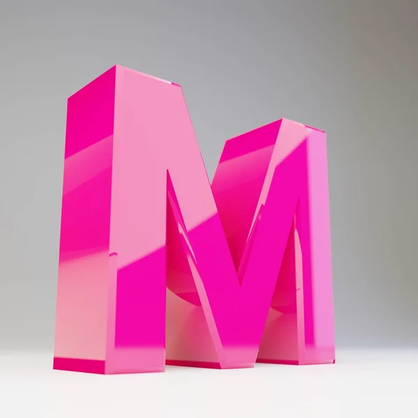 Reuze 3d letter M hoofdletters. Gemaakt van glanzend roze lettertype geïsoleerd op witte achtergrond. — Stockfoto