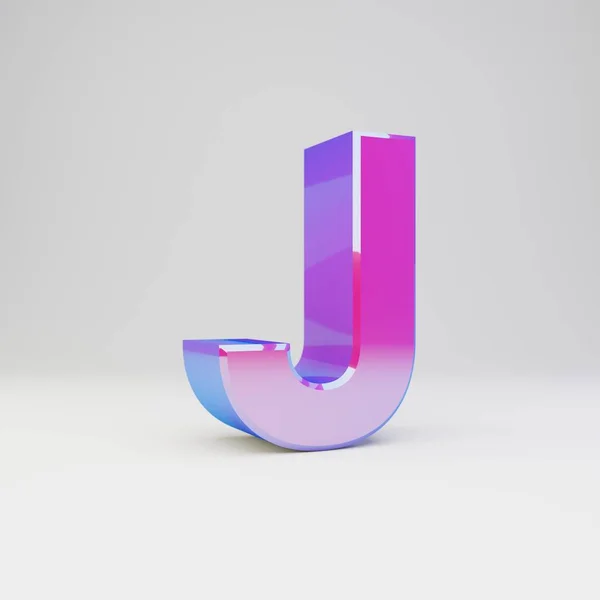 3D bokstaven J versaler. Återges multicolor metall teckensnitt med blank reflektioner och skugga isolerad på vit bakgrund. — Stockfoto