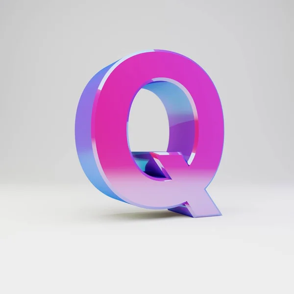 3d letter Q uppercase. Rendered multicolor metal font with glossy reflections and shadow isolated on white background. — Stock Photo, Image