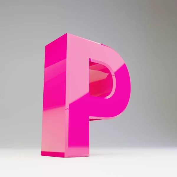 Giant 3D letter P uppercase. Rendered glossy pink font isolated on white background. — Stock Photo, Image