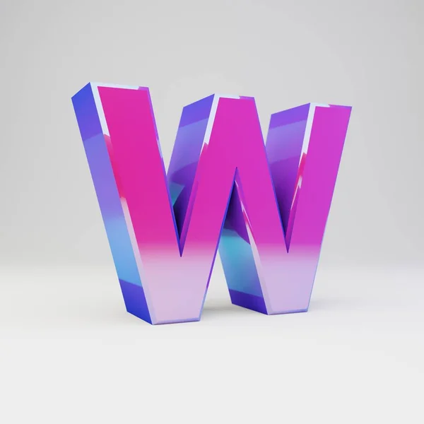 3D harf büyük harf W. Çok renkli metal yazı tipi parlak yansımalar ve beyaz arka plan üzerinde izole gölge ile render. — Stok fotoğraf