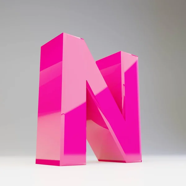 Гігантська 3D літера N верхній регістр. Глянцевий рожевий шрифт ізольований на білому тлі . — стокове фото