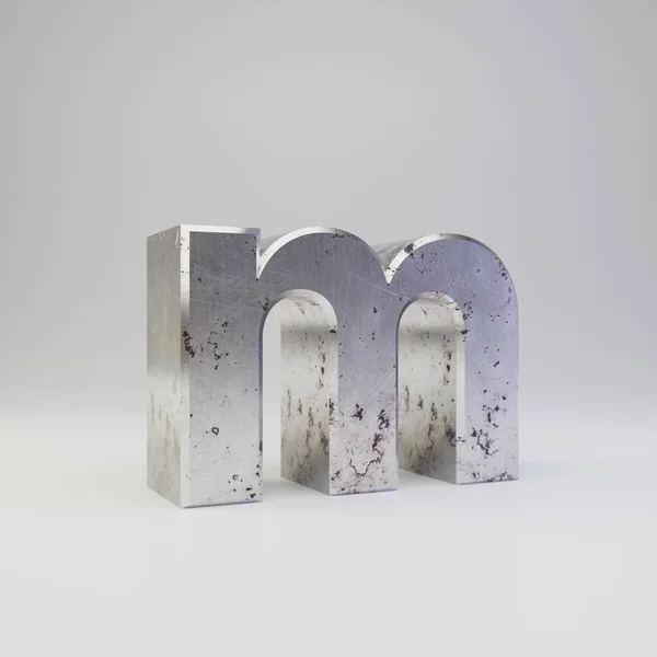 Metalen letter M kleine letters. 3D render gekrast roestige metalen lettertype geïsoleerd op witte achtergrond. — Stockfoto