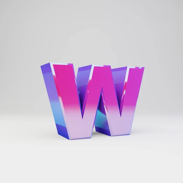 3D letter W kleine letters. Gesmolten multicolor metalen lettertype met glanzende reflecties en schaduw geïsoleerd op witte achtergrond. — Stockfoto