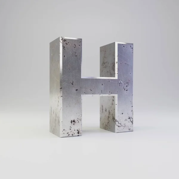 Metal letter H uppercase. 3D render scratched rusty metal font isolated on white background. — Stock Photo, Image