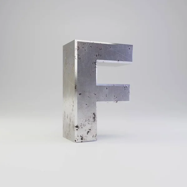 Letra de metal F mayúscula. 3D render scratched rusty metal fuente aislada sobre fondo blanco . —  Fotos de Stock