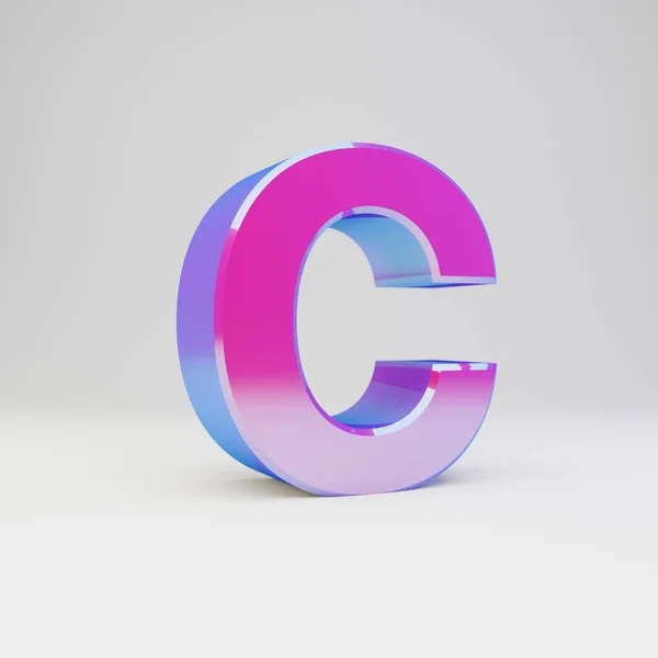 3D bokstaven C versaler. Återges multicolor metall teckensnitt med blank reflektioner och skugga isolerad på vit bakgrund. — Stockfoto