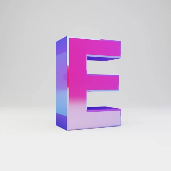 3d letra E maiúscula. Fonte de metal multicolor renderizada com reflexos brilhantes e sombra isolada no fundo branco . — Fotografia de Stock