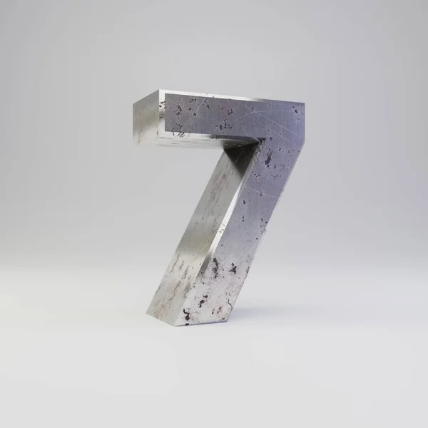 Metal número 7. 3D render scratched rusty metal fuente aislada sobre fondo blanco . —  Fotos de Stock