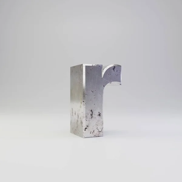 Letra de metal R minúscula. 3D render scratched rusty metal fuente aislada sobre fondo blanco . —  Fotos de Stock