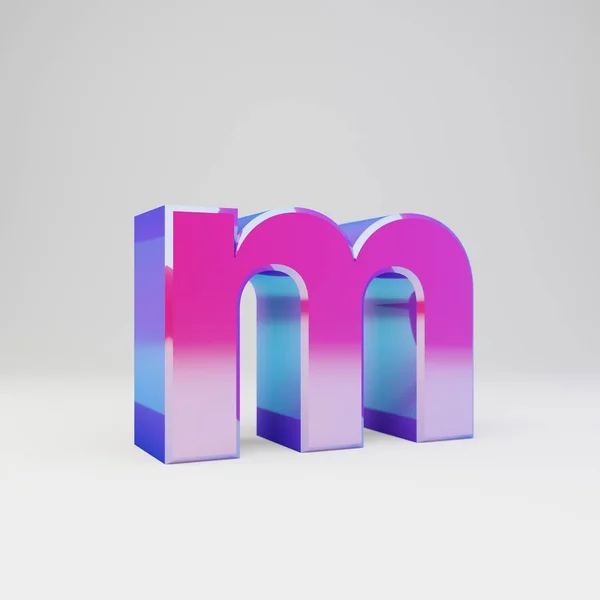 3D letter M kleine letters. Gesmolten multicolor metalen lettertype met glanzende reflecties en schaduw geïsoleerd op witte achtergrond. — Stockfoto