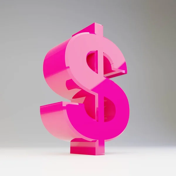 Giant 3D dollar symbol. Rendered glossy pink font isolated on white background.