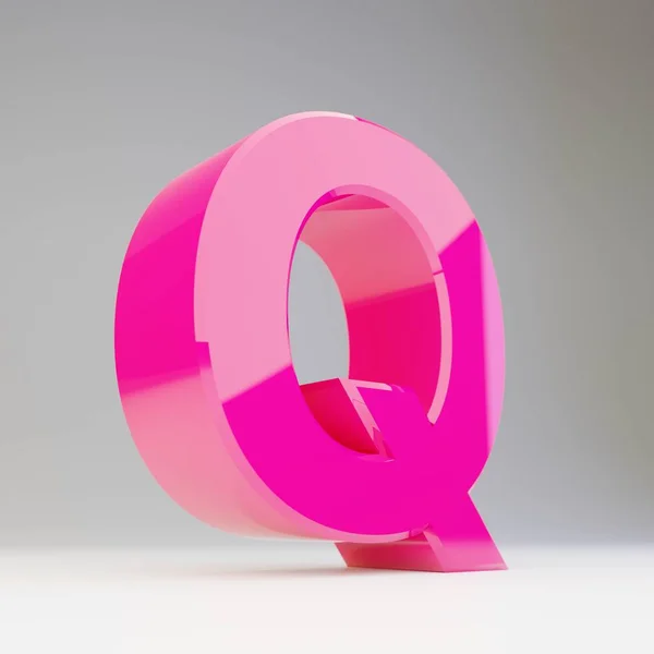 Гигантская трехмерная буква Q. Окрашенный глянцевый розовый шрифт изолирован на белом фоне . — стоковое фото