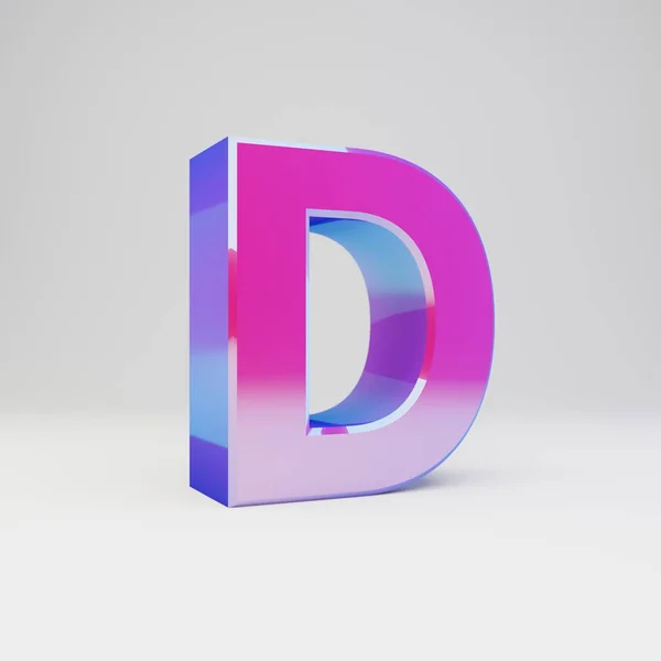 3d lettre D majuscule. Fonte métallique multicolore rendue avec reflets brillants et ombre isolée sur fond blanc . — Photo