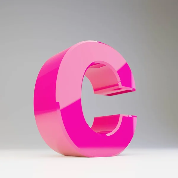 巨大的3d 字母 C 大写。在白色背景上查出的渲染的有光泽的粉红色字体. — 图库照片