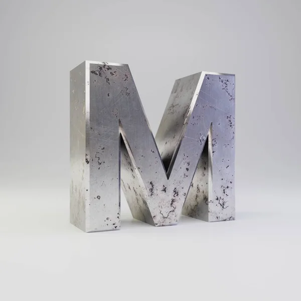 Metalen letter M hoofdletters. 3D render gekrast roestige metalen lettertype geïsoleerd op witte achtergrond. — Stockfoto