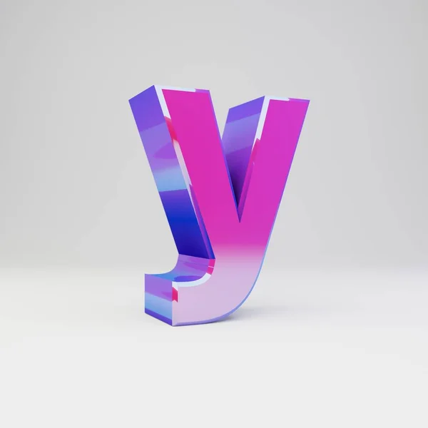 3D letter Y kleine letters. Gesmolten multicolor metalen lettertype met glanzende reflecties en schaduw geïsoleerd op witte achtergrond. — Stockfoto