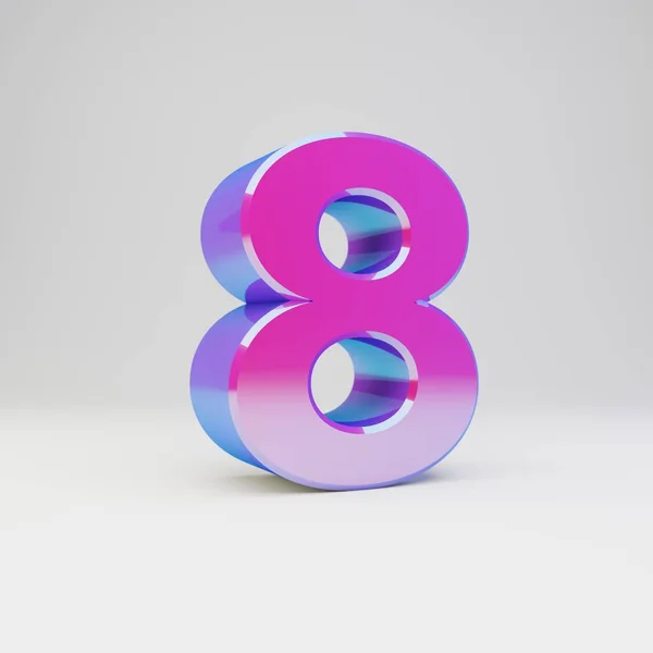 3D-nummer 8. Gesmolten multicolor metalen lettertype met glanzende reflecties en schaduw geïsoleerd op witte achtergrond. — Stockfoto