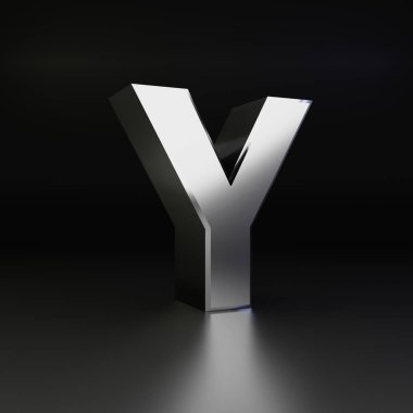 Krom harf büyük harf Y. siyah arka plan üzerine izole 3d render parlak metal yazı tipi