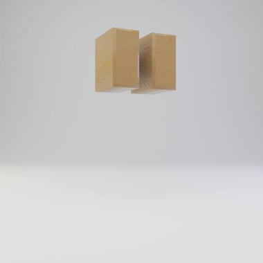 3D çift tırnak imi. Beyaz arka plan üzerinde izole ahşap yazı tipi.