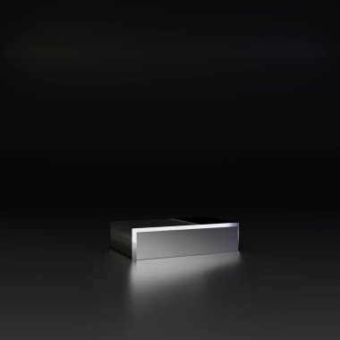 Chrome çizgi sembolü. siyah arka plan üzerine izole 3d render parlak metal yazı tipi