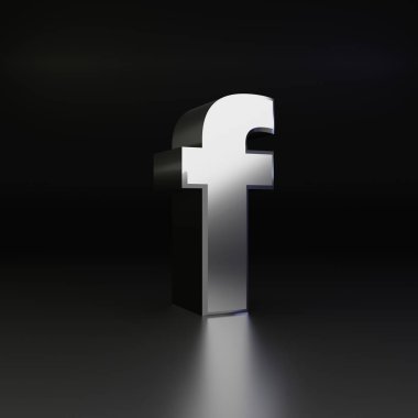 Krom harf F küçük harf. siyah arka plan üzerine izole 3d render parlak metal yazı tipi