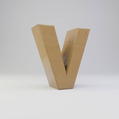 3D harf büyük harf V. Beyaz arka plan üzerinde izole ahşap yazı tipi.