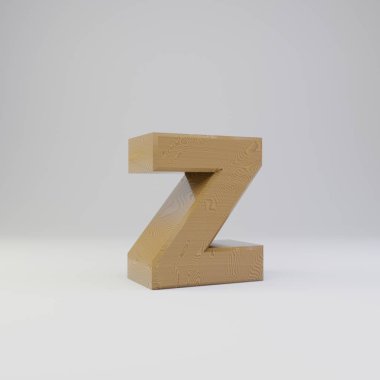 3D Z harfi küçük. Beyaz arka plan üzerinde izole ahşap yazı tipi.