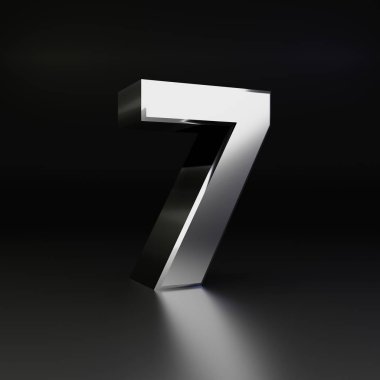 7 numaralı krom. siyah arka plan üzerine izole 3d render parlak metal yazı tipi