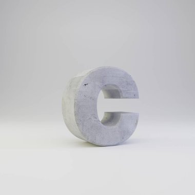 Beton harf C küçük beyaz arka plan üzerinde izole sıva doku ile