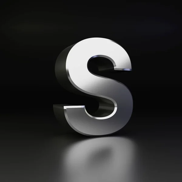 Chrome letter S uppercase. 3D render shiny metal font isolated on black background — Stock Photo, Image