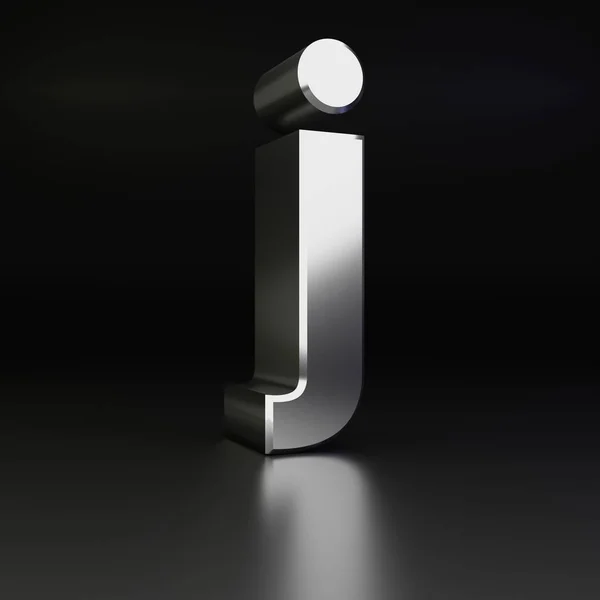 Letra cromada J minúscula. 3D render shiny metal fuente aislada sobre fondo negro —  Fotos de Stock