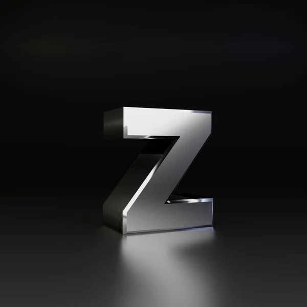 Letra cromada Z minúscula. 3D render shiny metal fuente aislada sobre fondo negro — Foto de Stock