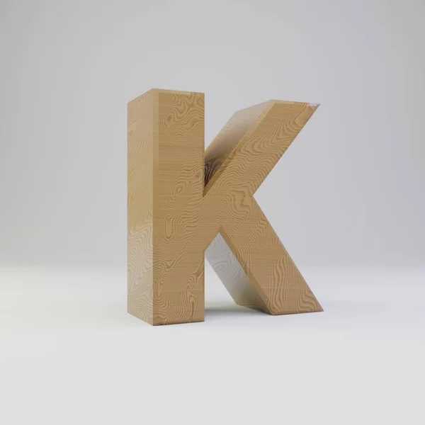 Letra 3D K maiúscula. Fonte de madeira isolada no fundo branco . — Fotografia de Stock