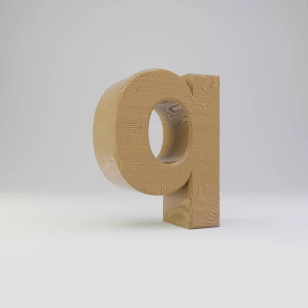 3D letter Q lowercase. Wooden font isolated on white background. — Stock Photo, Image