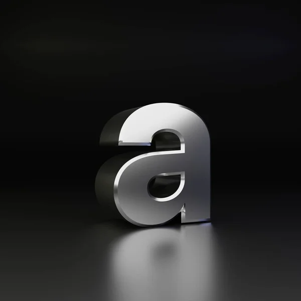 Letra cromada Una minúscula. 3D render shiny metal fuente aislada sobre fondo negro —  Fotos de Stock