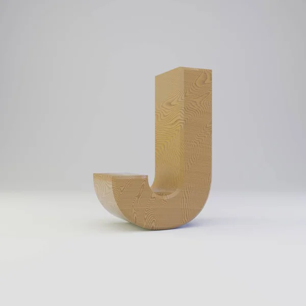 3 d 文字大文字 J。白い背景に分離された木製のフォント. — ストック写真