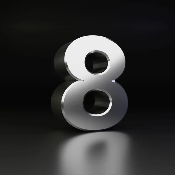 Cromo número 8. 3D renderizar fonte metal brilhante isolado em fundo preto — Fotografia de Stock