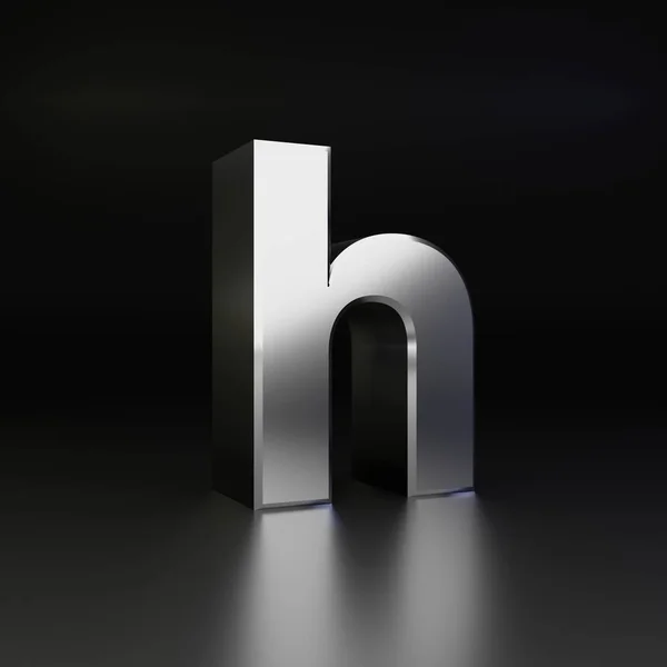 Letra cromada H minúscula. 3D render shiny metal fuente aislada sobre fondo negro — Foto de Stock