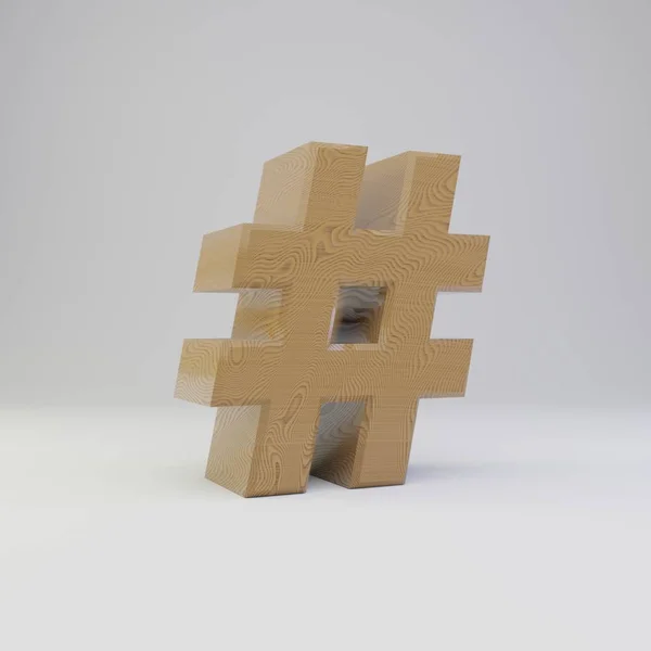 3D hashtag symbool. Houten lettertype geïsoleerd op witte achtergrond. — Stockfoto