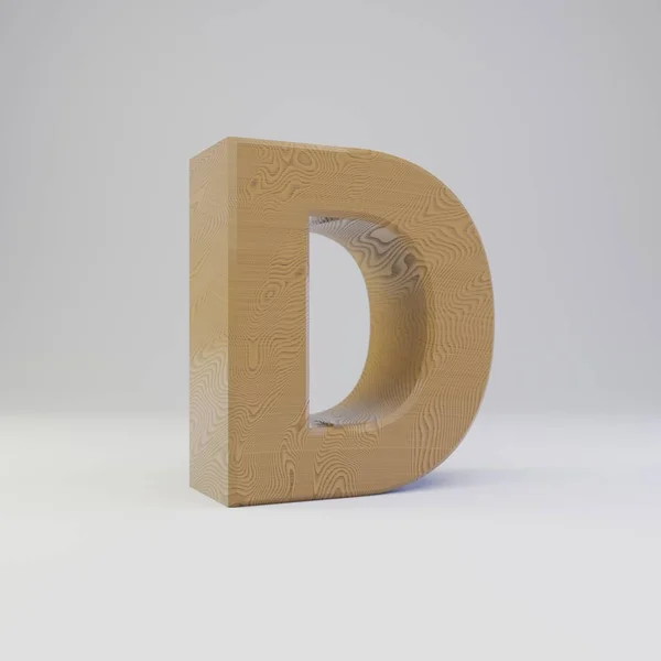 3D letter D uppercase. Wooden font isolated on white background. — Stock Photo, Image