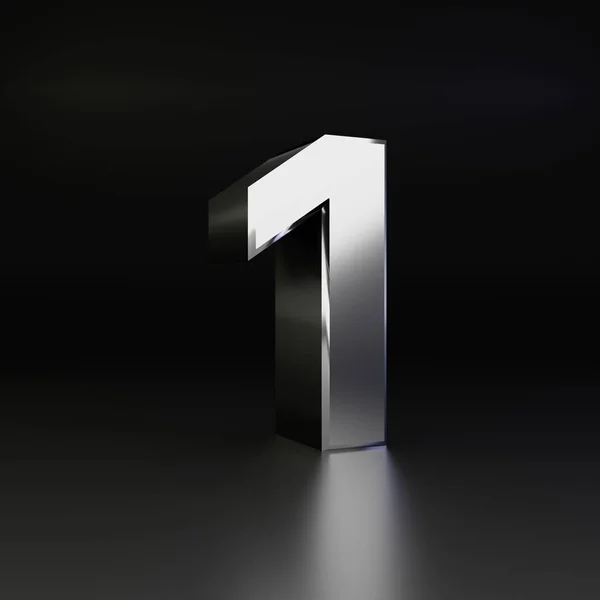 Chrome number 1. 3D render shiny metal font isolated on black background — Stock Photo, Image