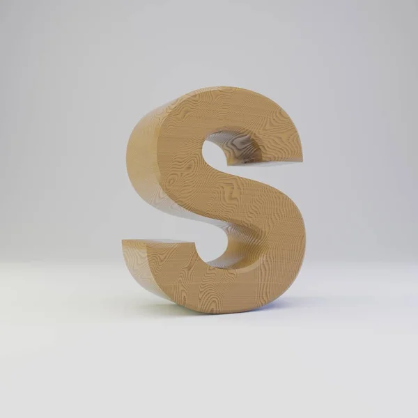 3D letter S uppercase. Wooden font isolated on white background. — Stock Photo, Image