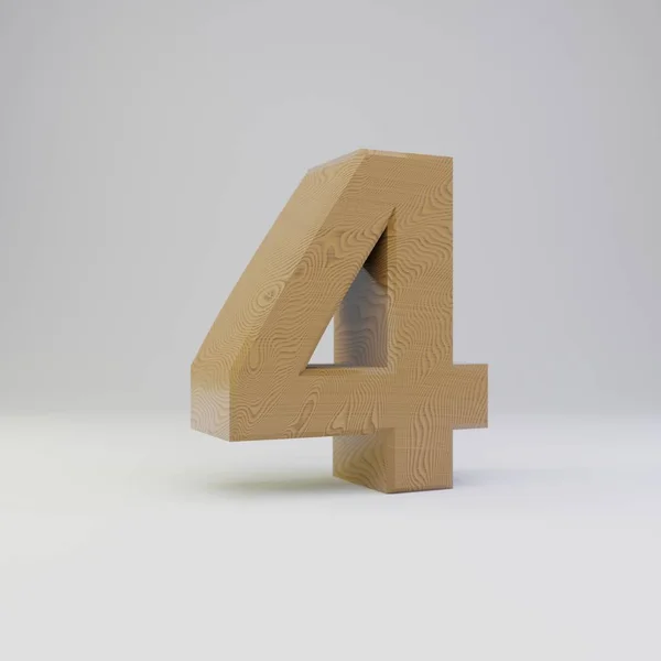 3d 번호 4입니다. 흰색 배경에 고립 된 나무 글꼴. — 스톡 사진