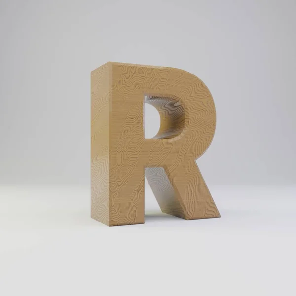 Letra 3D R mayúscula. Fuente de madera aislada sobre fondo blanco . — Foto de Stock