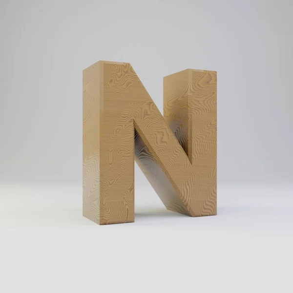 3D letter N uppercase. Wooden font isolated on white background. — Stock Photo, Image