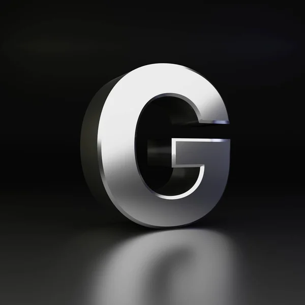 Chrome letter G uppercase. 3D render shiny metal font isolated on black background — Stock Photo, Image