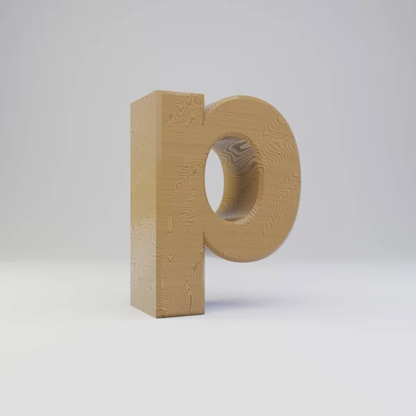 3 d P の文字の小文字。白い背景に分離された木製のフォント. — ストック写真