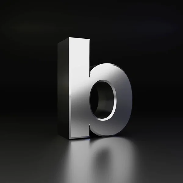 Huruf krom B kecil. 3D render font metal mengkilap terisolasi di latar belakang hitam — Stok Foto